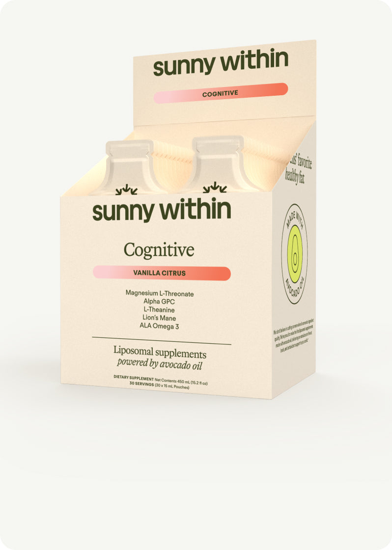 Cognitive supplement 30-pack by Sunny Within - Nourishing your radiant mind with liposomal delivery.