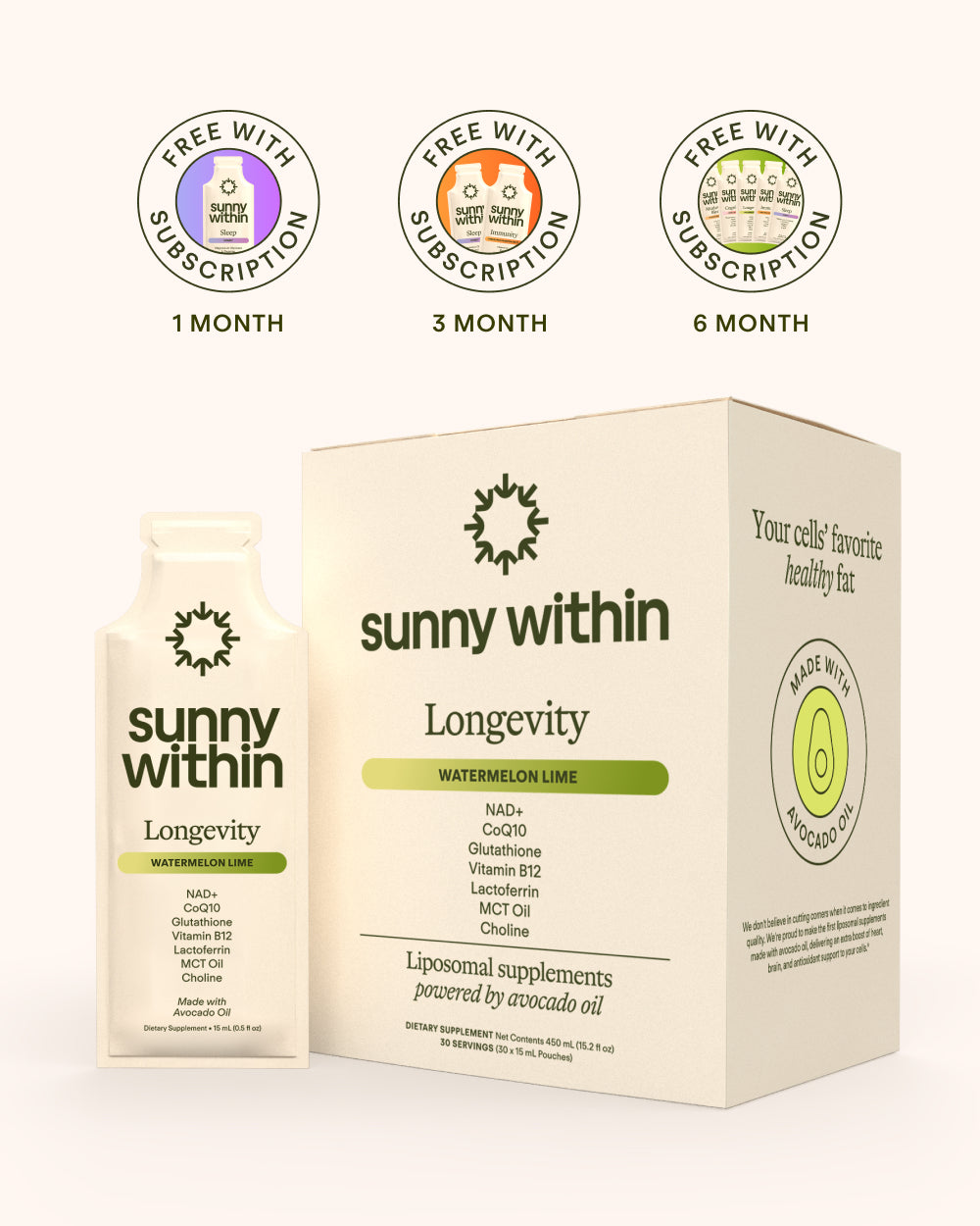 Longevity Liposomal Supplement - Organic Avocado Oil Infused - Nourishes for Radiant, Energized Skin.