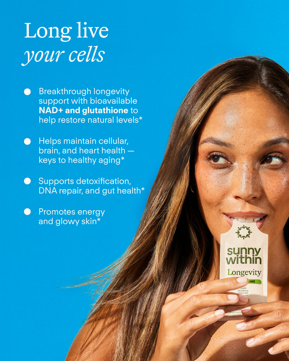 Organic Avocado Oil Liposomal Supplement - Joyful Woman with Radiant Skin - Nourishes for Cellular Energy and Longevity.