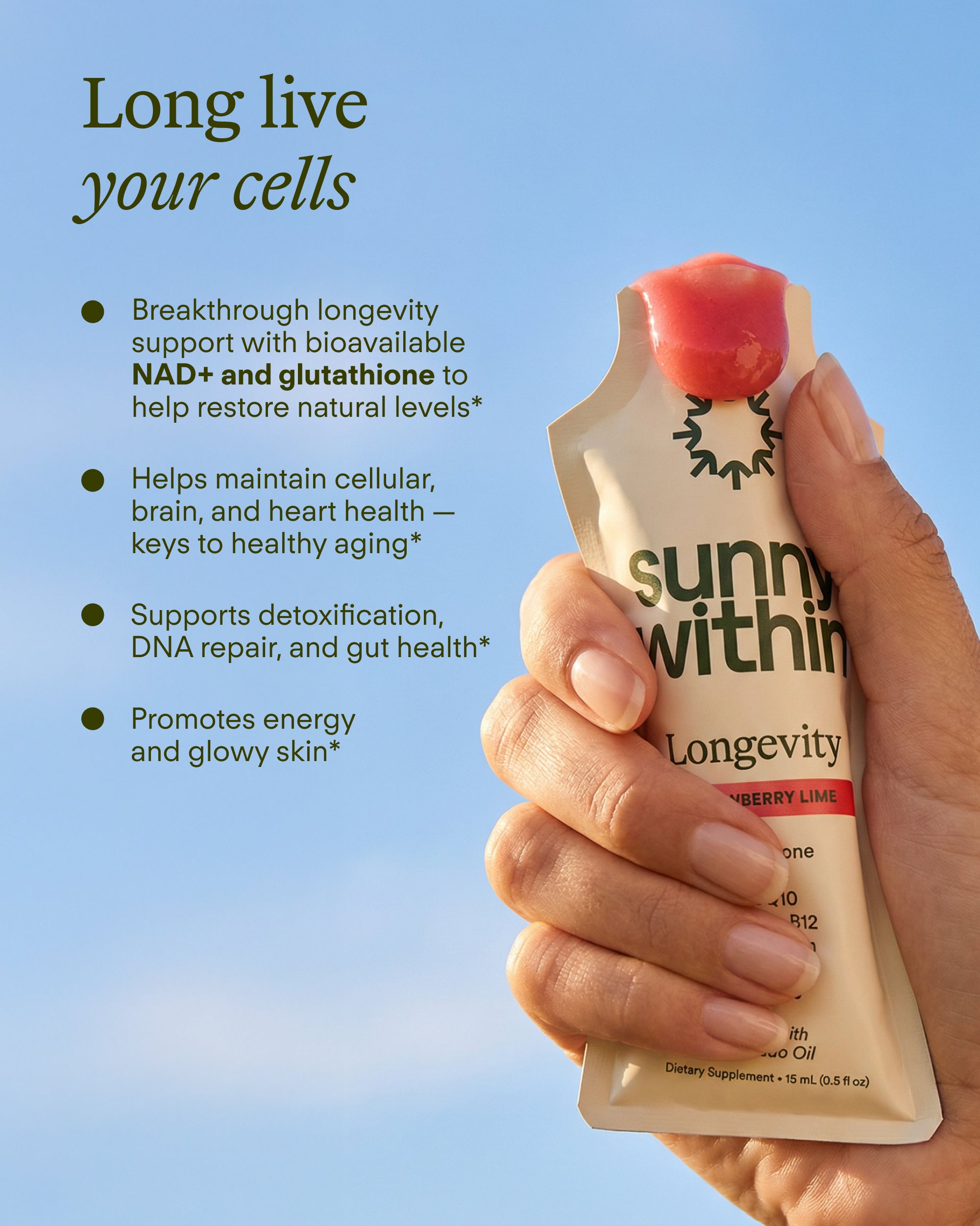 PDP Longevity Strawberry supplement - radiant liquid in a sleek bottle - fuels and energizes for longevity.