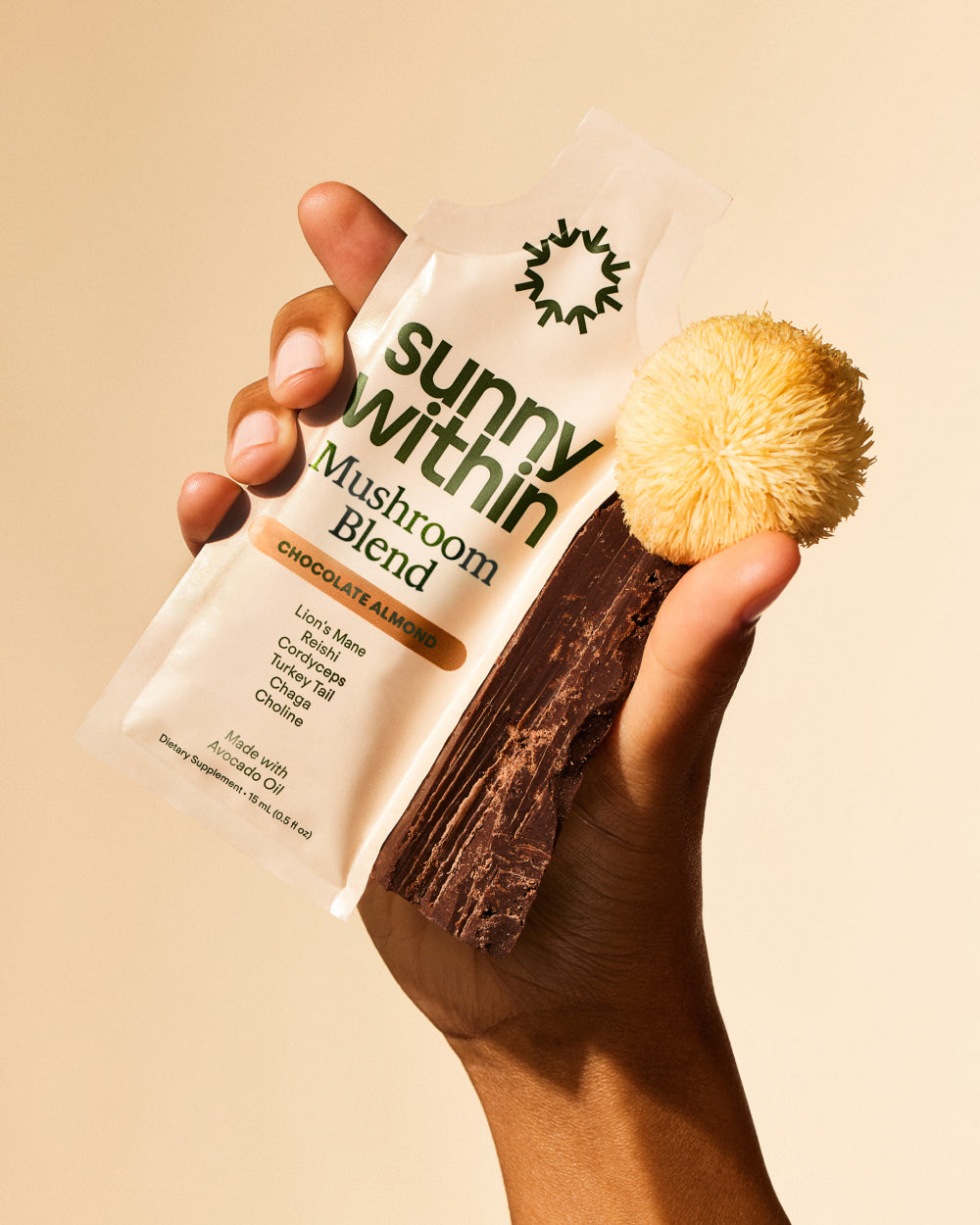 Sunny Within Liposomal Mushroom Supplement - Radiant Packaging with Organic Ingredients - Energizes and Nourishes Body.