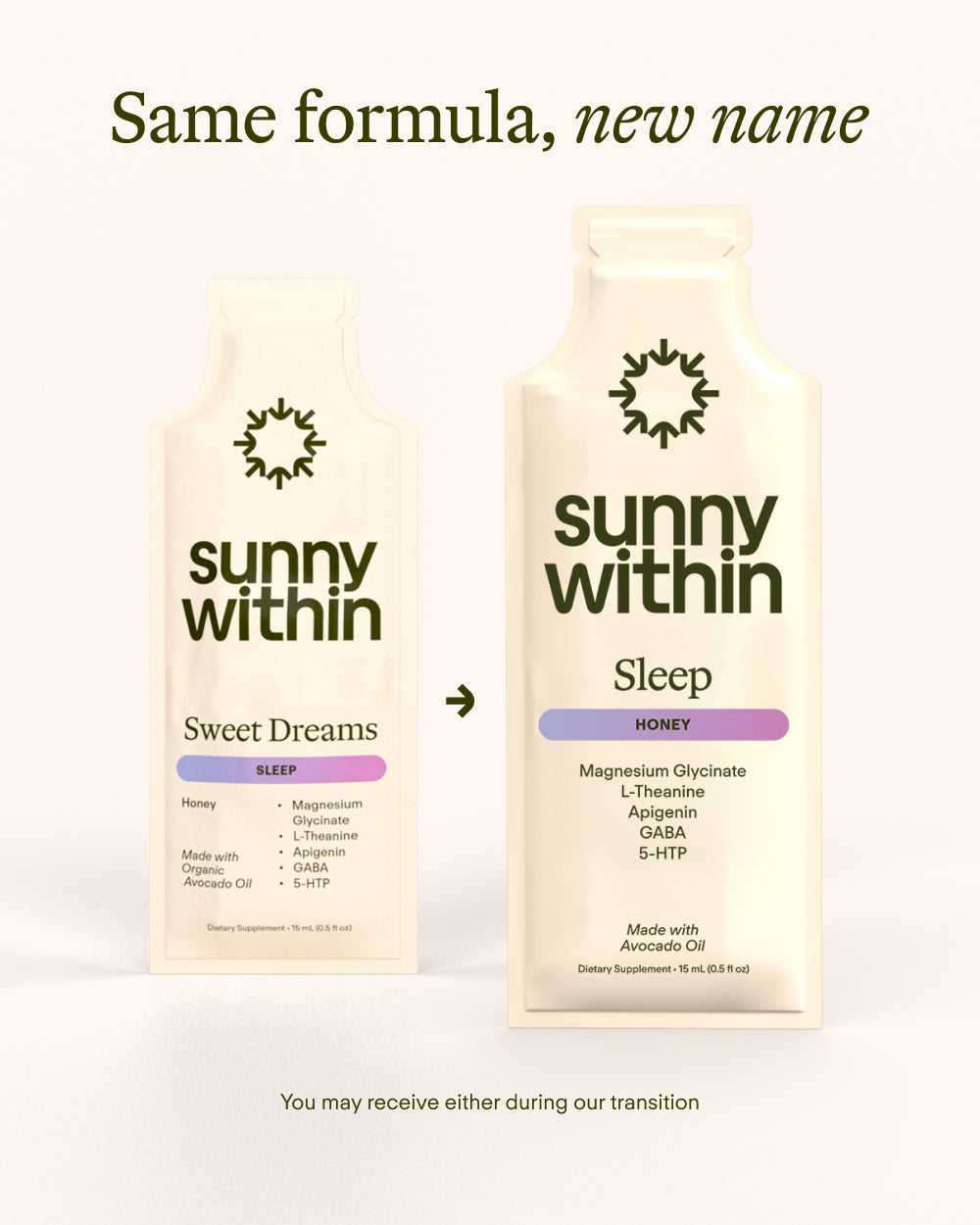 Sunny Within PDP Sleep Supplement - Liquid supplement in a bottle - Helps calm and nourish for a radiant sleep.