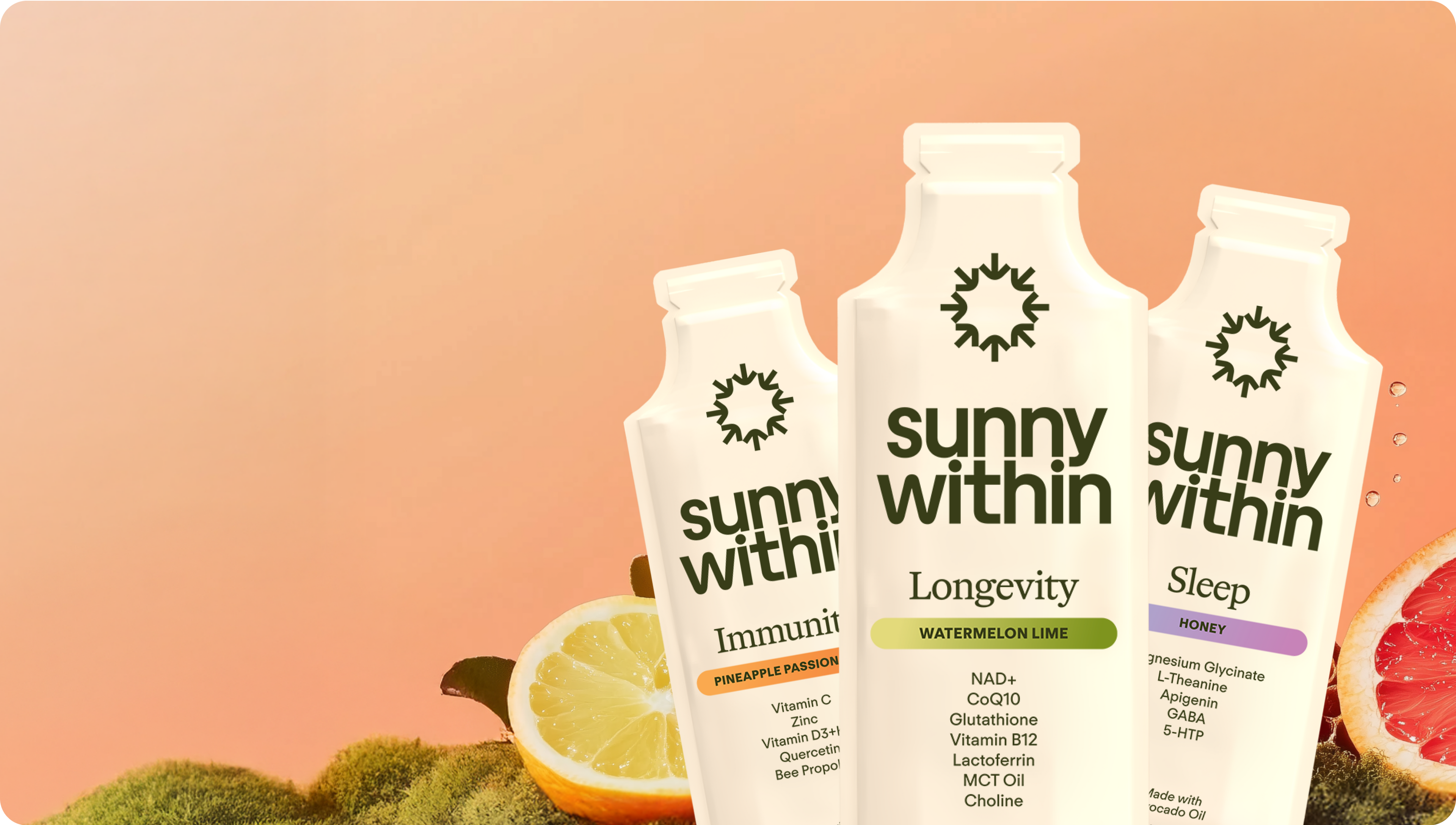 Sunny Within liposomal supplement bottle - Energizing the body and nourishing the skin for a radiant glow.