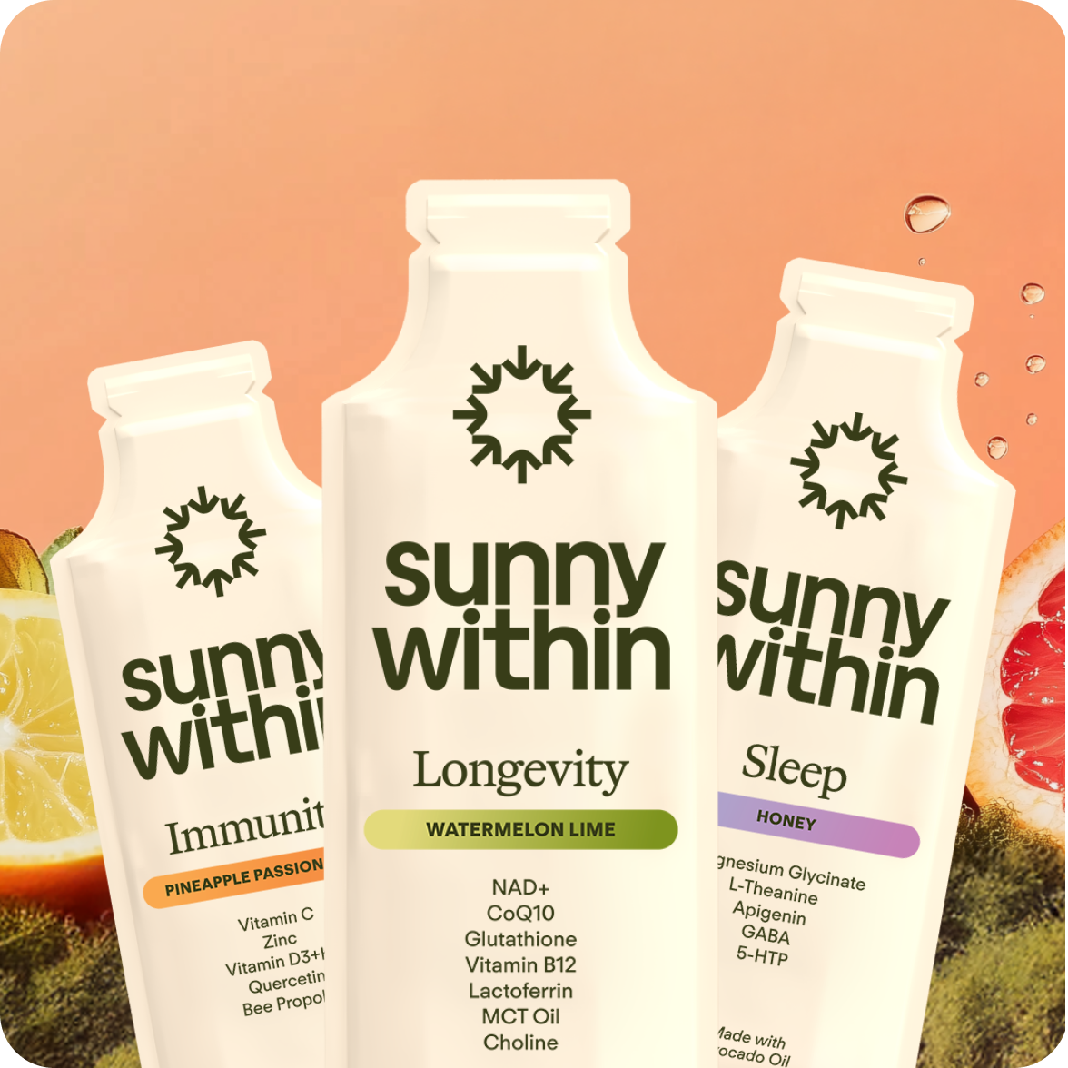 Sunny Within liposomal supplement bottle - energizing personal care product for radiant skin and cellular nourishment.