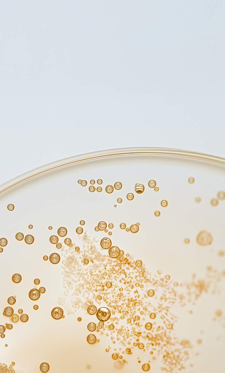 Liposomal supplement by Sunny Within - Golden liquid in a glass with bubbles - Energizes and nourishes skin.