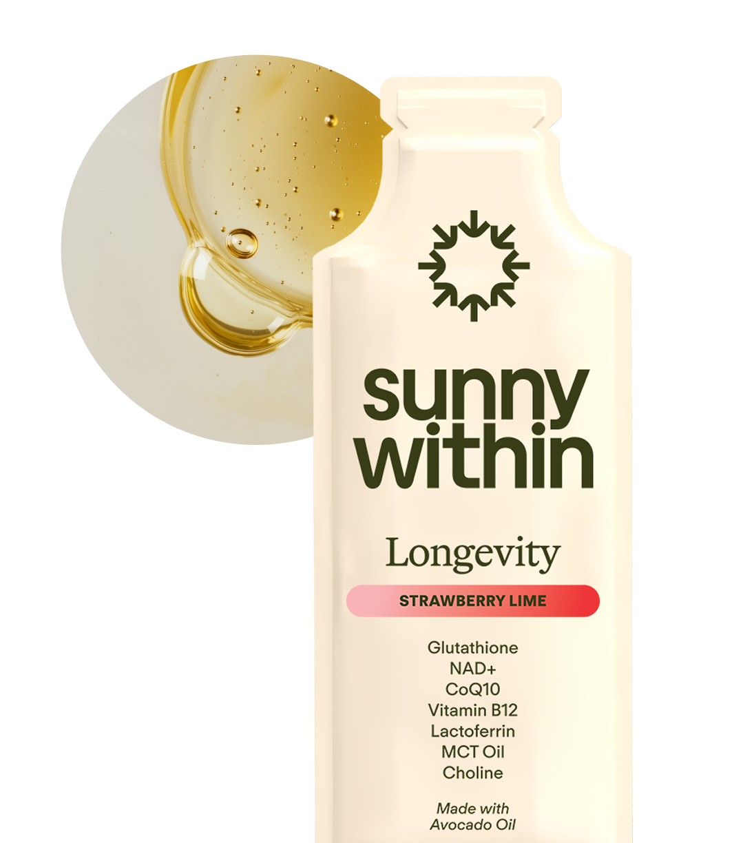 Sunny Within liposomal supplement bottles - powered by organic avocado oil - for radiant, energized wellness.