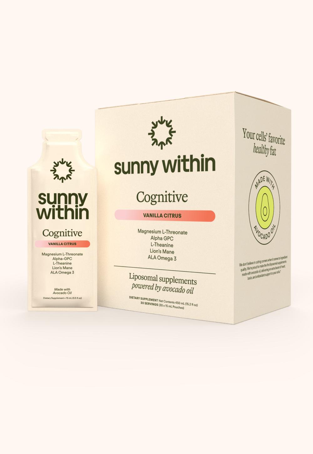 PDP Cognitive Supplement - Sunny Within's radiant, liposomal formula - Fuels mental energy and nourishes brain health.