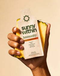 Sunny Within's PDP Immunity supplement - Radiant packaging with joyful vibes - Fuels and nourishes immune health.