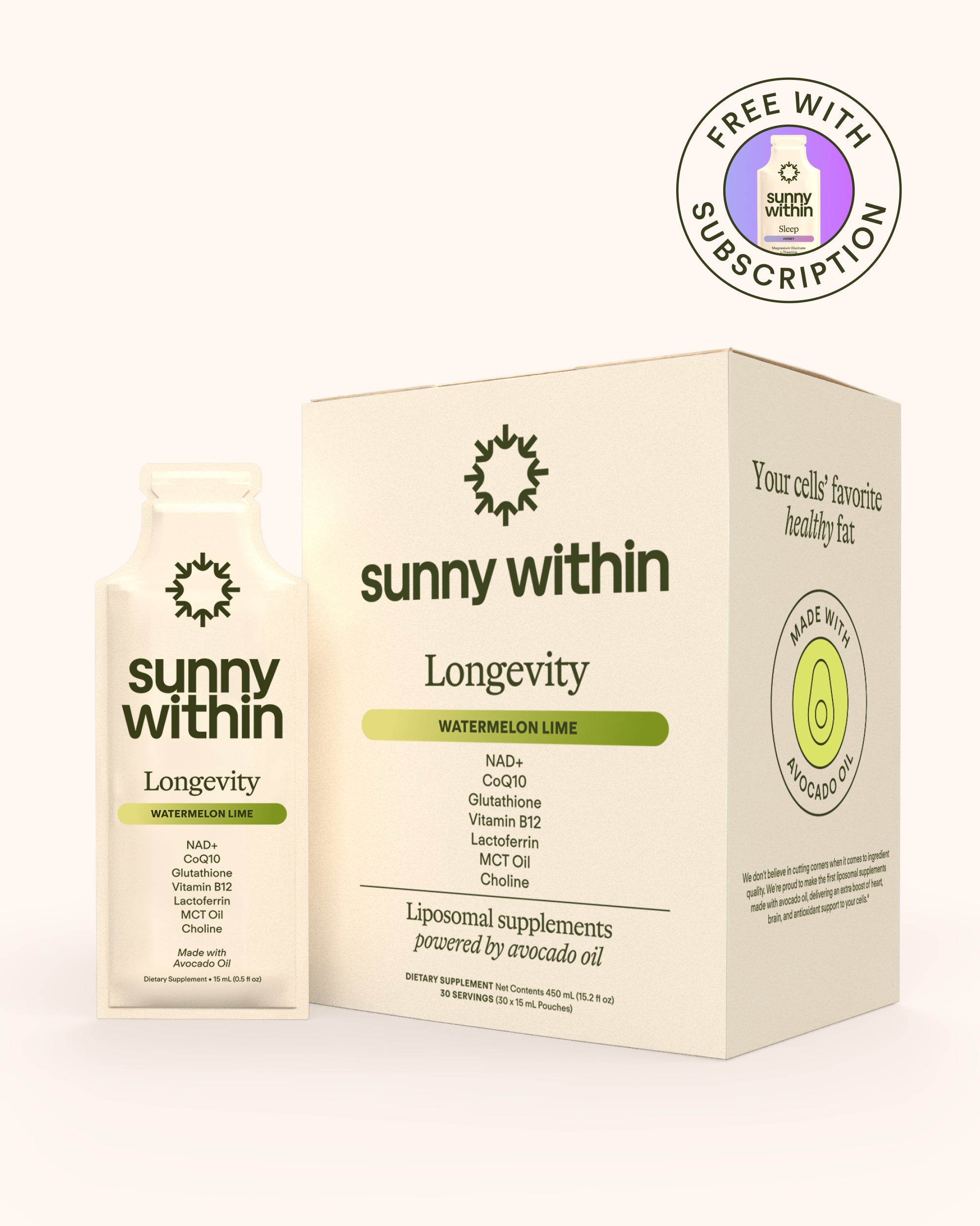 Sunny Within PDP Longevity 20 Supplement - Organic Avocado Oil Infused - Fuels Radiant Energy and Nourishment.