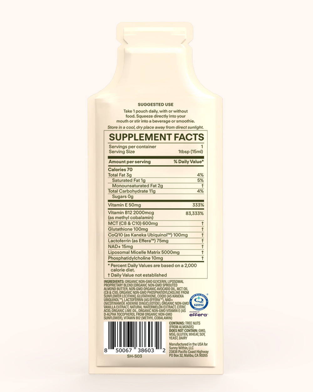 Sunny Within's Liposomal Longevity supplement - Radiant golden liquid in a sleek bottle - Fuels cellular energy and promot….