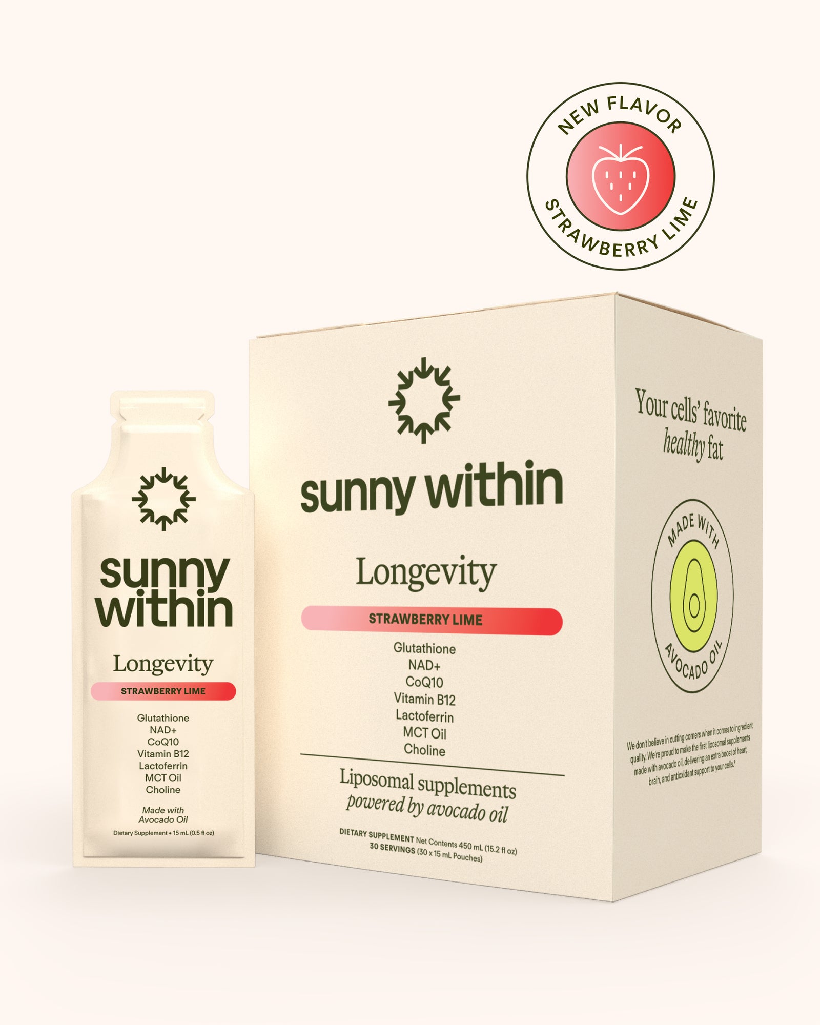 PDP Longevity Strawberry Supplement - Organic Avocado Oil Infused - Fuels Radiant Skin and Cellular Energy.