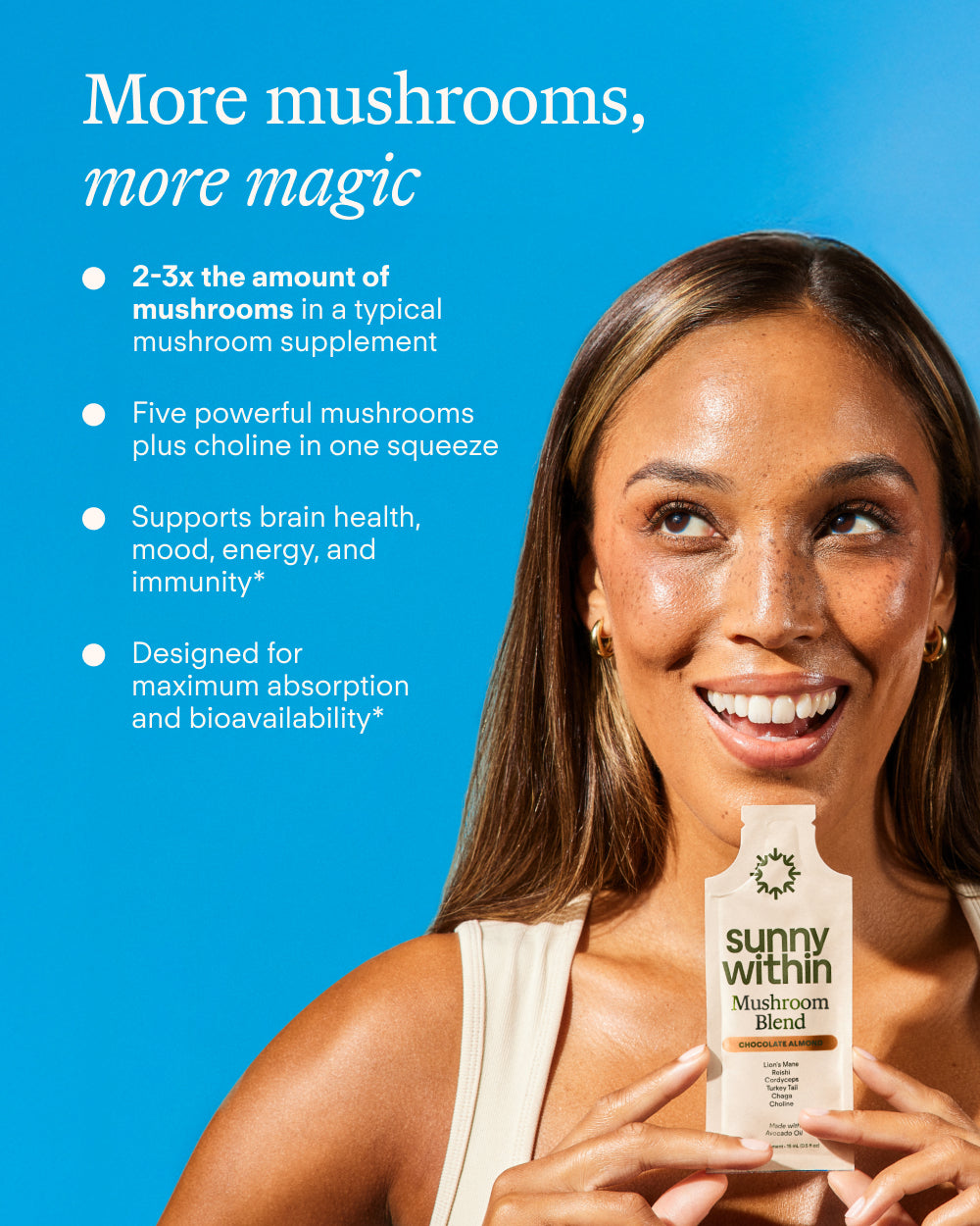 PDP Mushroom 3 - Radiant smile with Sunny Within's nourishing supplement - Energizing cellular health.