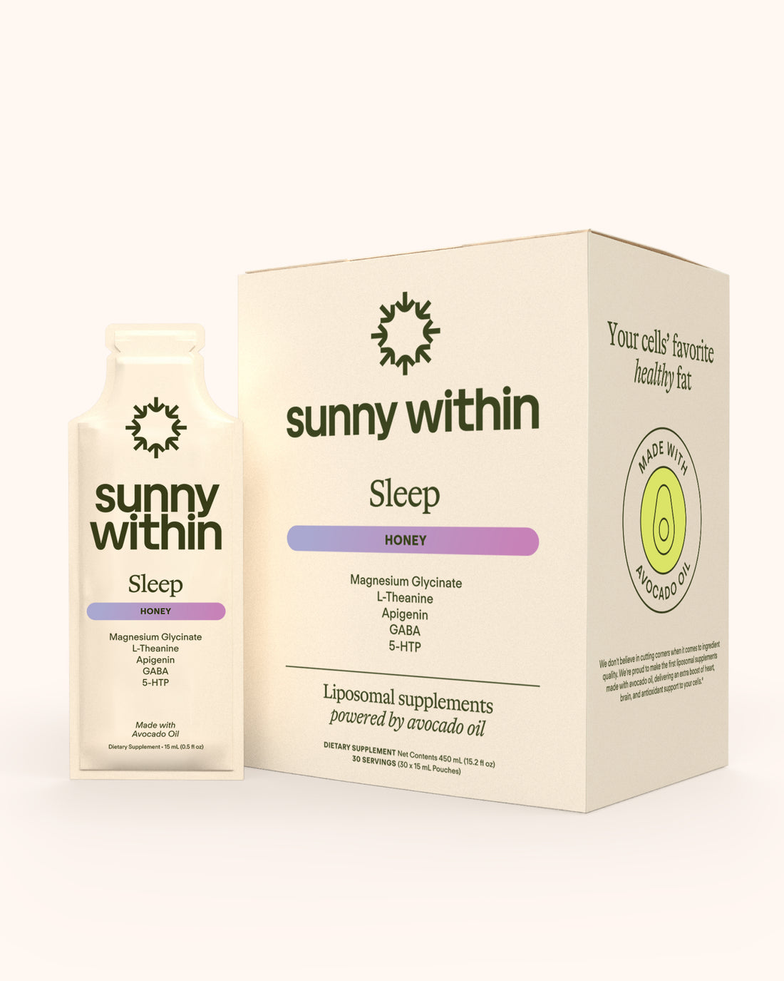 Sunny Within PDP Sleep Supplement - Organic Avocado Oil Blend - Nourishing Nightly Calm.