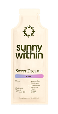 Sunny Within Sweet Dreams Sachet - Organic avocado oil liposomal supplement packaging - Fuels restful sleep and radiant mornings.