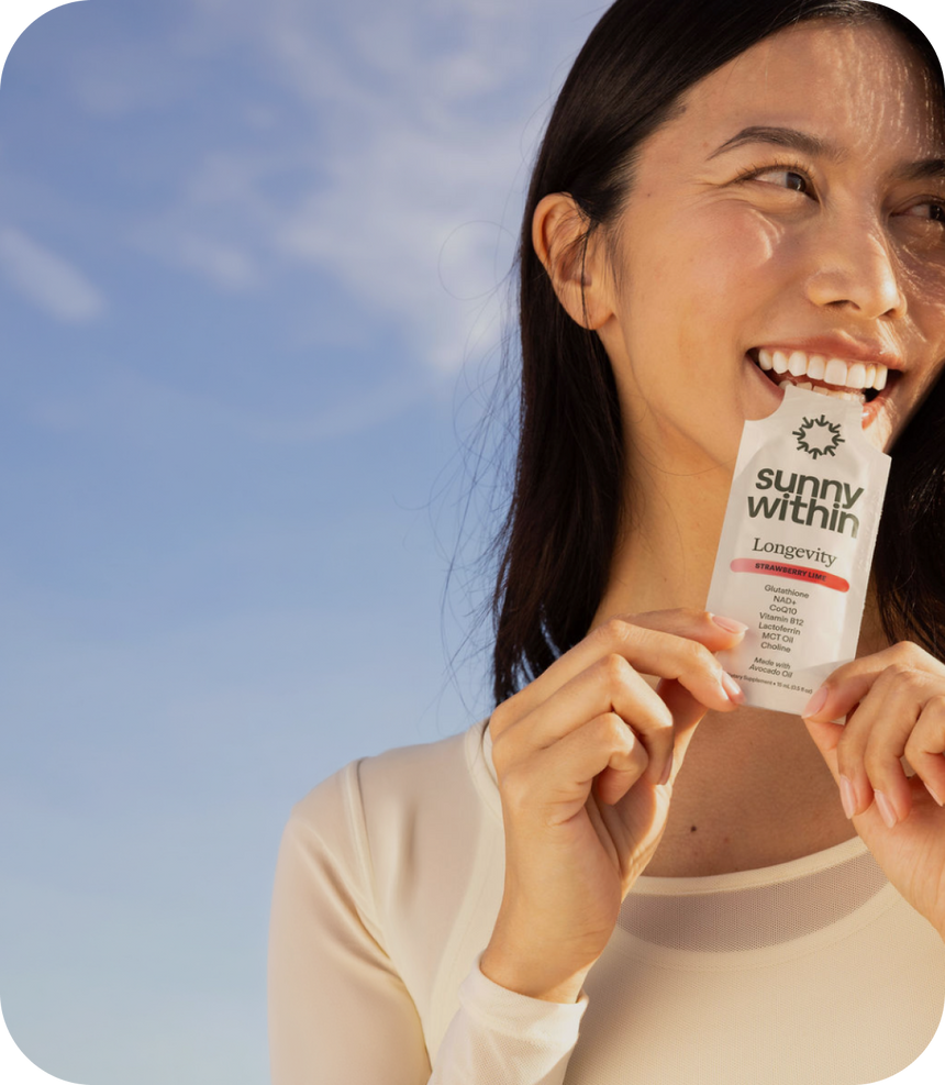 Longevity Support: Bioavailable NAD+ and Glutathione Sunny Within Longevity Support: Bioavailable NAD+ and Glutathione Sunny Within