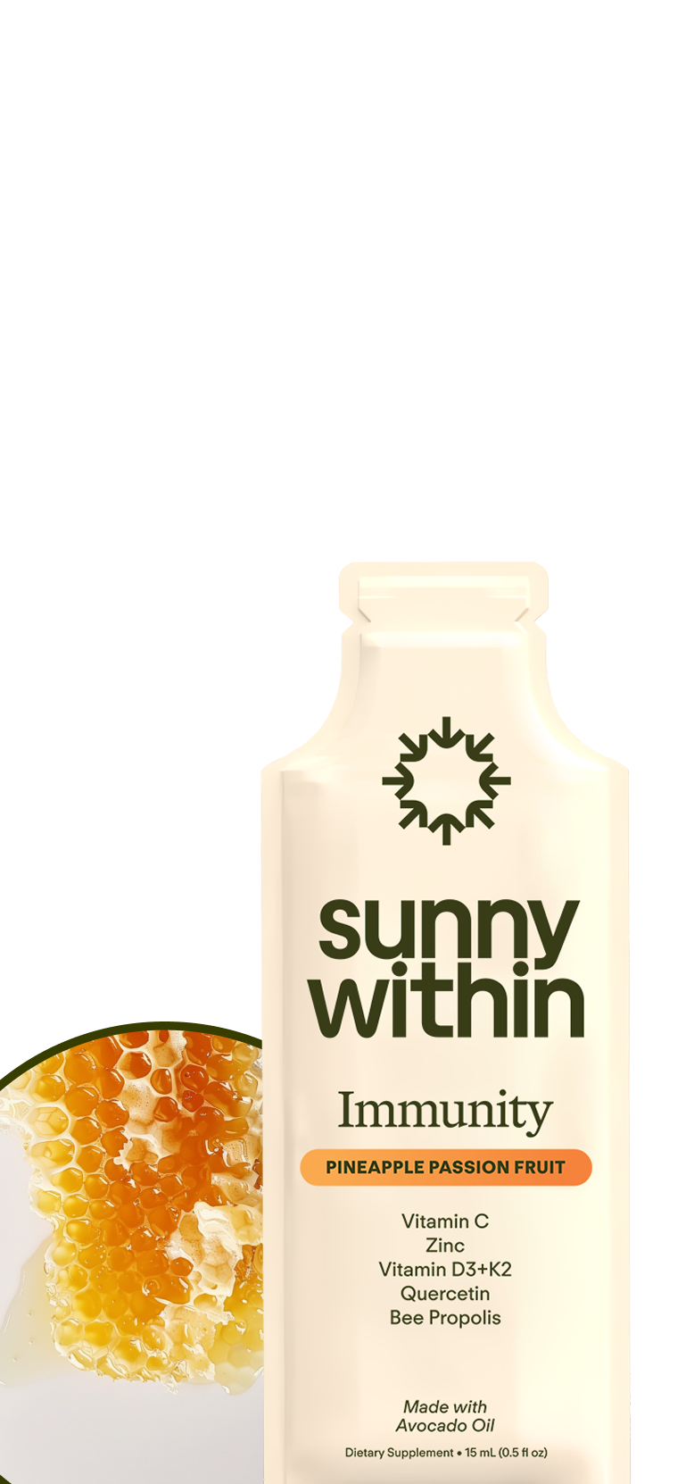 Long-lasting Sunny Within liposomal supplement bottle, nourishing your radiant glow and energizing cells.